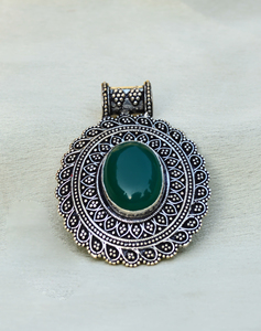 Tribal Green Onyx Pendant <b>Boho</b> Brass <b>Necklace</b> Women Oxidized Silver Finish Ethnic Design Wholesale - Product Image 4