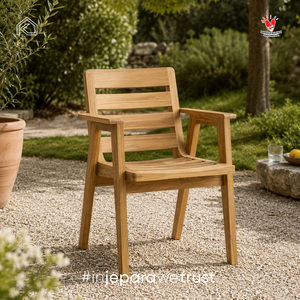 Modern Solid Teak Wood Comfortable Outdoor <b>Armchair</b> Scandinavian Villa <b>Dining</b> Chair Handmade Jepara Indonesia - Product Image 2