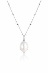 Collar con colgante de perla de agua dulce, cadena de satélite blanca, minimalista, plata de ley 925, piedra de nacimiento de junio, inocencia - Product Image 2