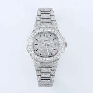 Meilleure vente en acier inoxydable glacé Moissanite montre en diamant Hip Hop buste vers le bas conception cadran en verre fenêtre prix de gros - Product Image 1