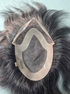 Taz Hair BD Fusion Hand Tied Weft Remy Human Hair Toupee Wig Front Lace Base Mix Color 1B Gray Hair Patches Prosthesis Capilar - Product Image 5