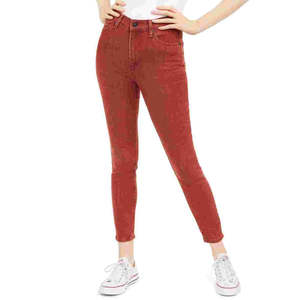 Jeans Skinny alla Caviglia a Vita Alta Rosa per Ragazze, in Denim Rosso Medio Taglia 1, Lavabile, Stile Semplice con Decorazione a Bottoni - Product Image 1