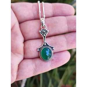 925 <b>Solid</b> Sterling <b>Silver</b> <b>Necklace</b> for Women Green Onyx Pendant with Chain Boho Jewelry Gift Featuring Platinum Material - Product Image 6