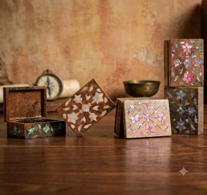 Caja de Piedra Pulida Hecha a Mano con Incrustaciones de Madreperla, Diseño Moderno, para Uso Multipropósito, Regalos y Obsequios - Product Image 1