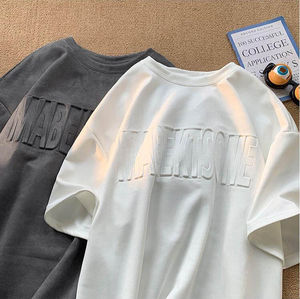 T-shirt unisexe en coton organique lourd de haute qualité pour hommes T-shirt imprimé en relief en 3D avec épaules tombantes - Product Image 6