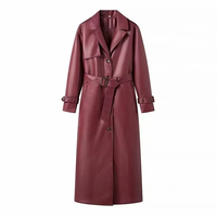 Blouson unisexe long en cuir PU respirant de haute qualité, couleur personnalisée, style classique, double boutonnage, polyester, pour l'hiver