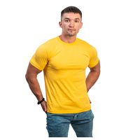 T-shirt décontracté pour homme, bleu clair uni, manches courtes, col rond, coupe classique, 100% coton, imprimé en sérigraphie avec motif