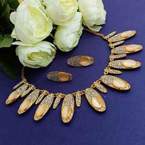 Fabrication indienne de bijoux ovale strass cristal collier mariage traditionnel en gros bijoux balancent boucle d'oreille, couleur pêche - Product Image 2