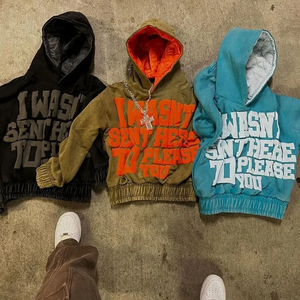 Sweat à capuche zippé personnalisé rembourrage lavage à l'acide vintage bouffée impression sweat à capuche surdimensionné poids lourd hommes boxy sweats à capuche et sweat-shirts - Product Image 1