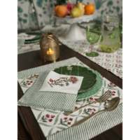 Napperons de table lavables et réutilisables Dream Weave, style vintage de luxe, rayés traditionnels, imprimés à la main, rouge/vert, 13x19, lot de 2