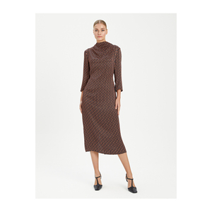 Vestidos de Trabajo, Vestido de Satén Estampado con Cuello de Viscosa y Detalles - Product Image 2
