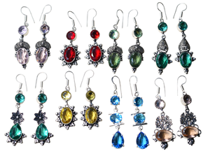 Vente en gros lot de boucles d'oreilles en plaqué argent avec pierres précieuses assorties, pierres de guérison en cristal, design bohème pour femmes et filles, mariage à la mode - Product Image 3