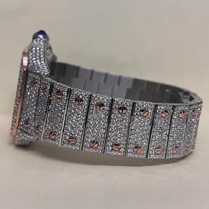 Bán Buôn Người Đàn Ông Sang Trọng Của Thép Không Gỉ Đồng Hồ Cao cấp <span class=keywords><strong>Skeleton</strong></span> Moissanite Kim Cương <span class=keywords><strong>Analog</strong></span> Iced Rose Gold Mạ Thủy Tinh 20Mm - Product Image 5