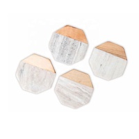 Sous-verres en marbre blanc de forme ronde, bois et verre avec support Ensemble de 4 pièces fait à la main pour boissons café thé décor à la maison