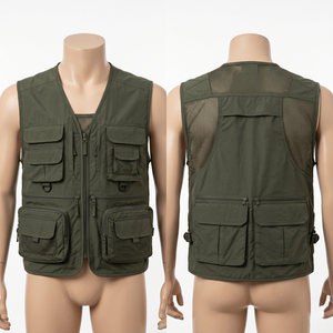 240 GSM Heavy Duty Polyester Ripstop Olive Green Mesh Panel <b>Utility</b> Work <b>Vest</b> Custom Woven Print Logo - Product Image 1