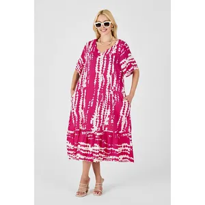 Abito gonna Oversize con scollo a V con motivo Batik in tessuto a maglia confezione singola - Product Image 3