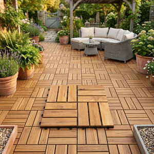 Teak Outdoor Decking <b>Tiles</b> 30x30cm <b>Interlocking</b> Rectangular Brushed Waterproof Minimalist Design for Patio Yard Balcony - Product Image 4