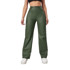 2024 meilleure vente femmes haute qualité pantalon en cuir à la mode Pure couleur unie rue plat hiver soie tissu soie tissu - Product Image 1