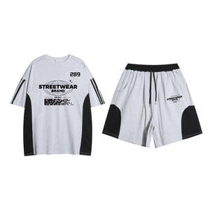 ชุดเซ็ทแทรคสูทสองสีแบบสองชิ้นสำหรับผู้ชาย เสื้อยืดแขนสั้นและกางเกงขาสั้น ไซส์พลัส ลายพิมพ์สำหรับฤดูร้อน - Product Image 5