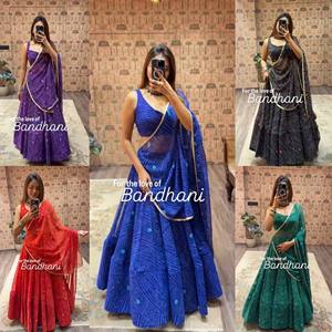LANZAMIENTO ESPECIAL DE NAVRATRI: Tela LEHENGA CHOLI de Zain Exports, GEORGETTE Sintética con Bordes Estampados y Trabajo de Bordado Reversible para Bodas y Uso Casual - Product Image 6