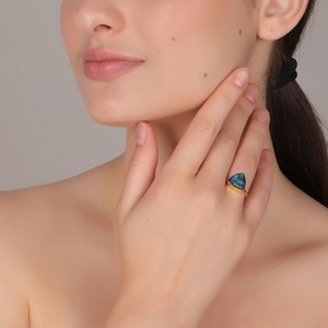 Modern Design Peacock Drusy Trillion <b>Ring</b> 18K Gold Plated Agate Jewelry for Wedding & Party Gifting - Product Image 6