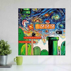 Toile imprimée Van Gogh Starry Sky Mario World - Décoration de chambre de gamer, toile emballée - Product Image 1