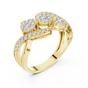 แหวนหมั้นเพชรทรงกลมสีเหลืองทอง 14K สำหรับผู้หญิง |   เพชรที่เพาะเลี้ยงใหม่ - Product Image 5