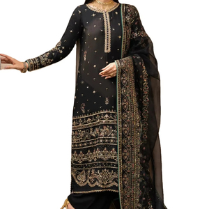 Robes indiennes et pakistanaises pour femmes 2025 Dernières robes Salwar Kameez élégantes avec imprimé feuille Robes en tissu de designer pakistanais pour femmes - Product Image 4