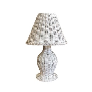 Lámpara de Mesa LED de Mimbre de Estilo Rústico Moderno Personalizada de la Colección Iqbal, Acabado Natural en Blanco y Negro, de Lujo - Product Image 3