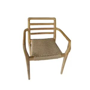 Kursi makan kayu jati Modern untuk teras luar ruangan dan ruang makan kursi rotan kualitas Premium langsung pabrik