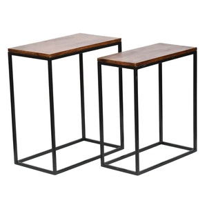 Ensemble de table rectangulaire en fer moderne de 2 pièces avec revêtement en poudre noire en bois et en bas à emballage imbriqué fini - Product Image 1