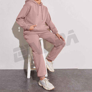 Traje deportivo para mujer Sudadera con capucha térmica y pantalones de chándal Conjunto de dos piezas con cordón de hombro caído Conjunto de ropa de descanso con forro polar cálido - Product Image 3