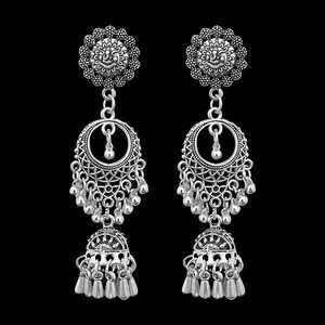 Jeweljunk Vintage Boucles d'oreilles pendantes plaquées or 1311252 Dangler Jhumki oxydé avec perle et diamant pour mariage et fête - Product Image 1