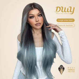 Celeste-DWY 136 for Ombre Light <b>Blue</b> Brown Wavy Synthetic Lace Front <b>Wig</b> with Transparent Lace Free Part - Product Image 2