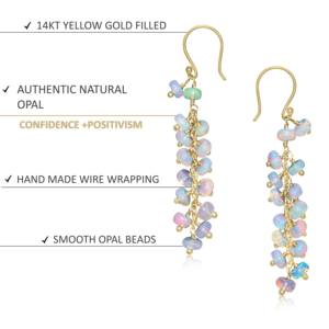 925 Sterling Silver White Opal Beaded <b>Long</b> Cluster Dangle <b>Earrings</b> for Women Handmade Birthstone Jewelry Gift for Mother, Wife - Product Image 5