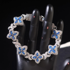 Blue Moissanite Stone Clover <b>Infinity</b> Iced Out <b>Bracelet</b> Silver Fully Paved Sparkling Luxury Statement Jewelry - Product Image 1