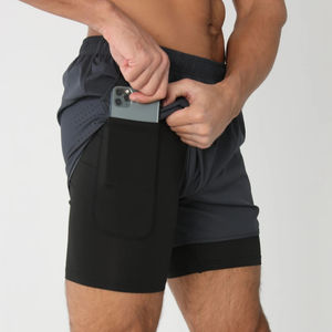 Shorts de sport pour hommes en nylon de compression personnalisés en gros, 2 en 1, design de créateur, pour la salle de sport, l'entraînement, la course à pied - Product Image 4