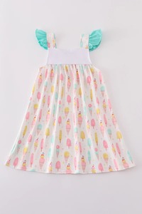 Glace à la menthe pour robe brodée crème pour filles tenue d'été mignonne en coton pour les tout-petits robe douce pour bébé et enfants - Product Image 5