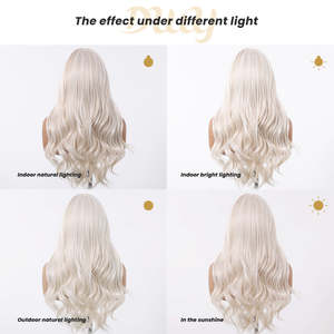 Perruque synthétique Silas C-DWY sans colle, longue, style bouclé blond platine, avec dentelle transparente, 136 Lace Front - Product Image 6