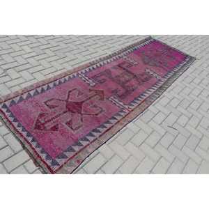 3.37x10.3 ft <b>Rug</b>, Vintage Turkish <b>Runner</b> <b>Rug</b>, Pink Herki Wool <b>Rug</b> - Product Image 2