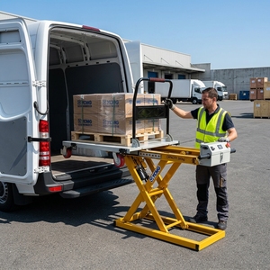 Chariot élévateur à palettes autoporteur YCMG 500 kg, transpalette électrique portable, mini chariot élévateur à batterie 12 V pour le levage de marchandises dans les camions et les fourgons - Product Image 1