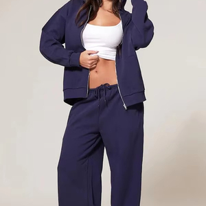 Otoño Invierno nuevo Europeo Americano Casual manga larga media cremallera pulóver mujeres 2 piezas conjunto de pantalones de pierna ancha de gran tamaño conjunto - Product Image 1