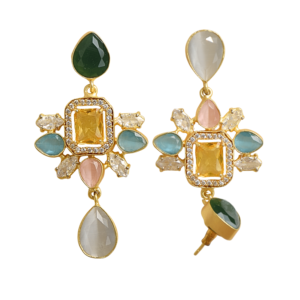 Premium Brass <b>Cluster</b> Earrings Gold Plated Genuine Healing <b>Crystal</b> 18K Gold Plated Finish Trendy Statement Piece Bulk Export - Product Image 2