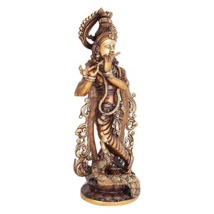 Polished Brass <strong>Krishna</strong> Murti Statue Handcrafted Figurine for Gift &amp; Temple Decor with Gravure Printing - Product Image 3