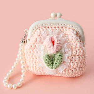 Sac à main mignon en crochet fait main avec chaîne de perles, mini sac tricoté pour enfants et femmes, pochette pour téléphone portable, porte-monnaie - Product Image 3