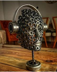 Sculpture de table décorative moderne de visage argenté mécanique pour Accent d'affichage de cadeau d'art de Steampunk de bureau à la maison - Product Image 5