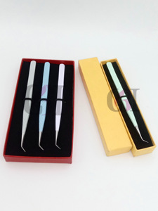 Pince à épiler pour extensions de cils en acier inoxydable de haute qualité, anti-magnétique, anti-statique, à pointe dentelée, droite à 45 degrés, revêtement en poudre - Product Image 3