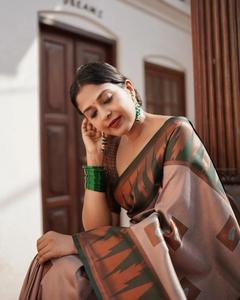 El último diseñador kanjivaram Seda Tapeta Digital Impreso Saree - Product Image 3