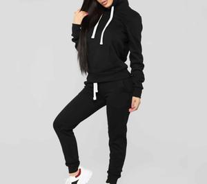 Survêtement personnalisable 100% coton en polyester coupe décontractée ensemble d'hiver de grande taille sweat à capuche surdimensionné couleur unie survêtement pour femmes - Product Image 1