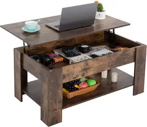 Home Living Room Black Wood Lift Tabletop Lift Top Rustic Coffee Table with Storage Shelf and Hidden Compartment